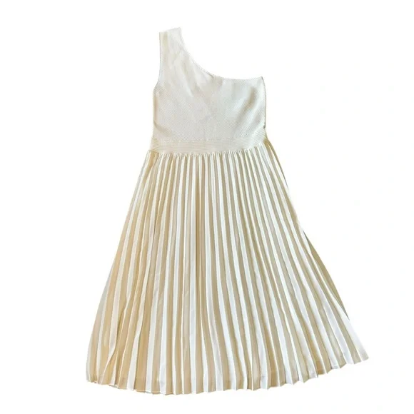TED BAKER white/ivory asymmetric one shoulder pleated midi dress size 4 (12) NWT - Picture 5 of 12
